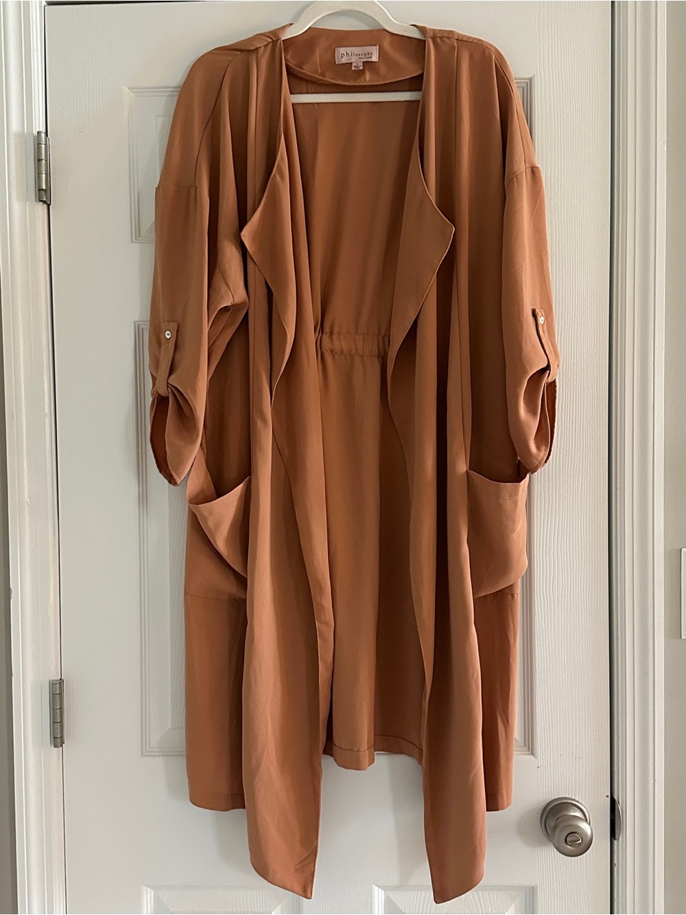 Philosophy Republic Clothing Open-Front Duster in Rusty Tan